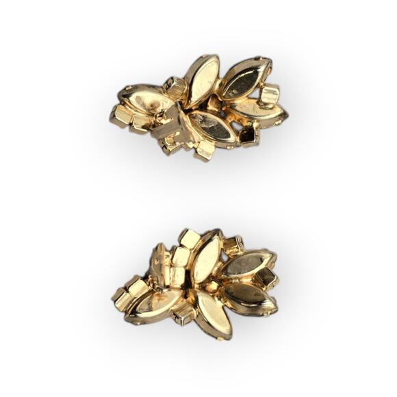 Amber Rhinestone Cluster Clip-On Vintage Earrings - Picture 3 of 5